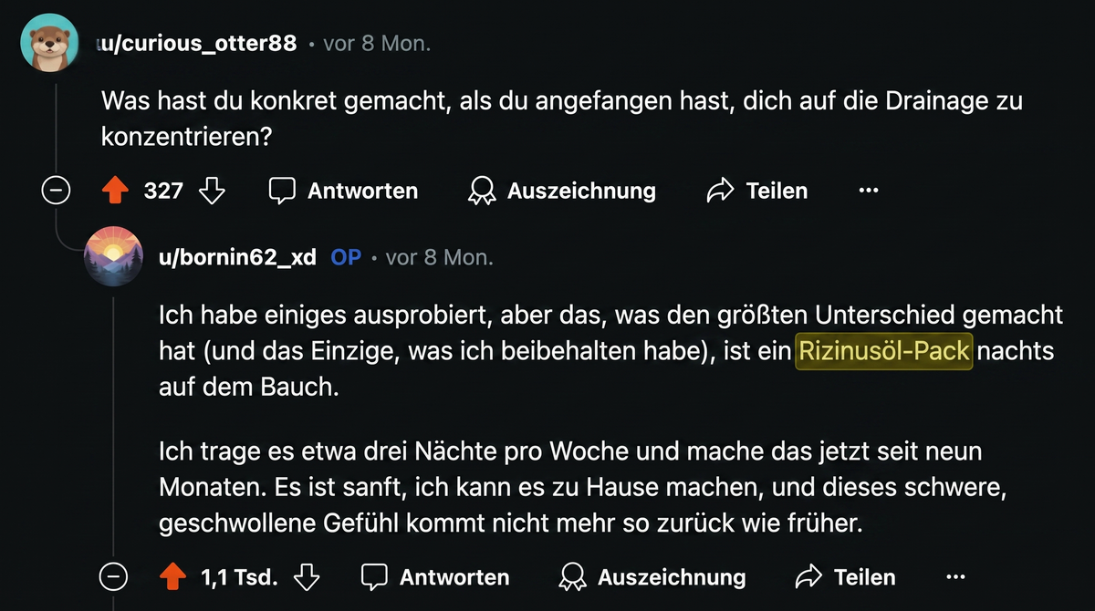 Forum-Antwort: Rizinusöl-Wickel