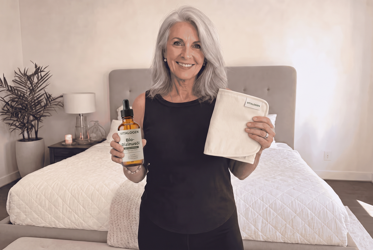 Frau mit Vitalogen Öl und Wickel