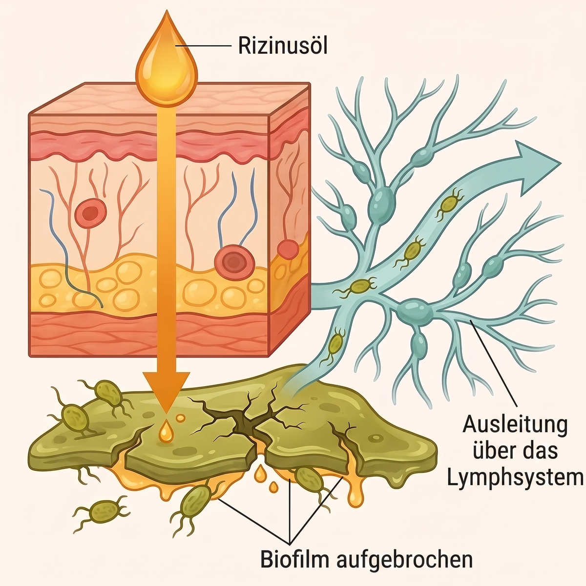 Wirkmechanismus des Rizinusöl-Wickels (Diagramm)